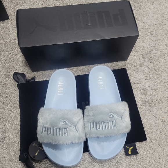 Puma x Fenty Rhianna Collab Fur Slide Women's Size 7.5 - Cool Blue - Picture 2 of 4